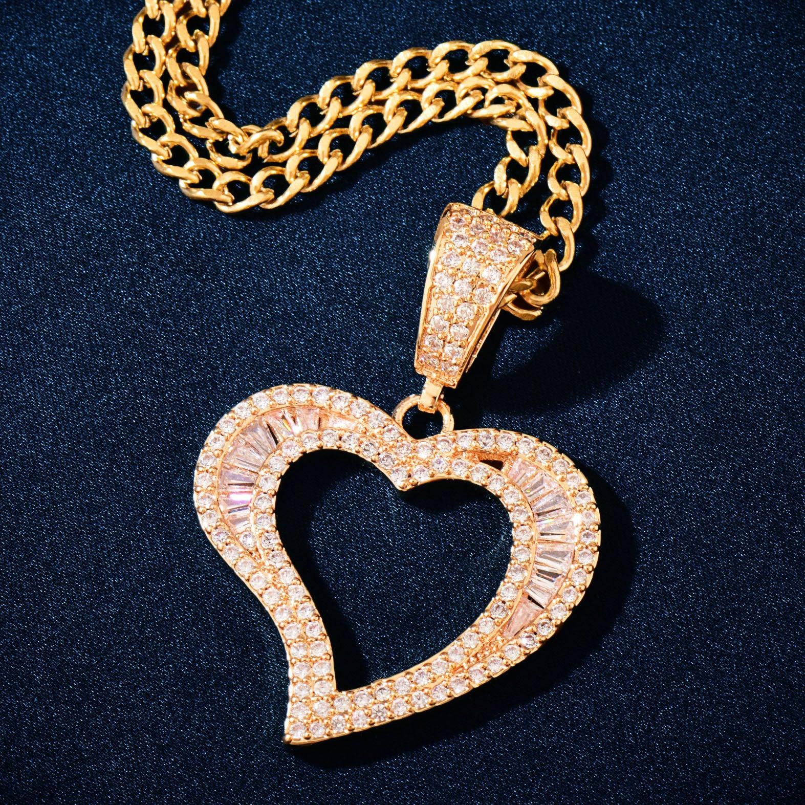 Hollow Heart Pendant Necklace | CZ Hip Hop Minimalist Fashion Jewelry - CaratixJewelry